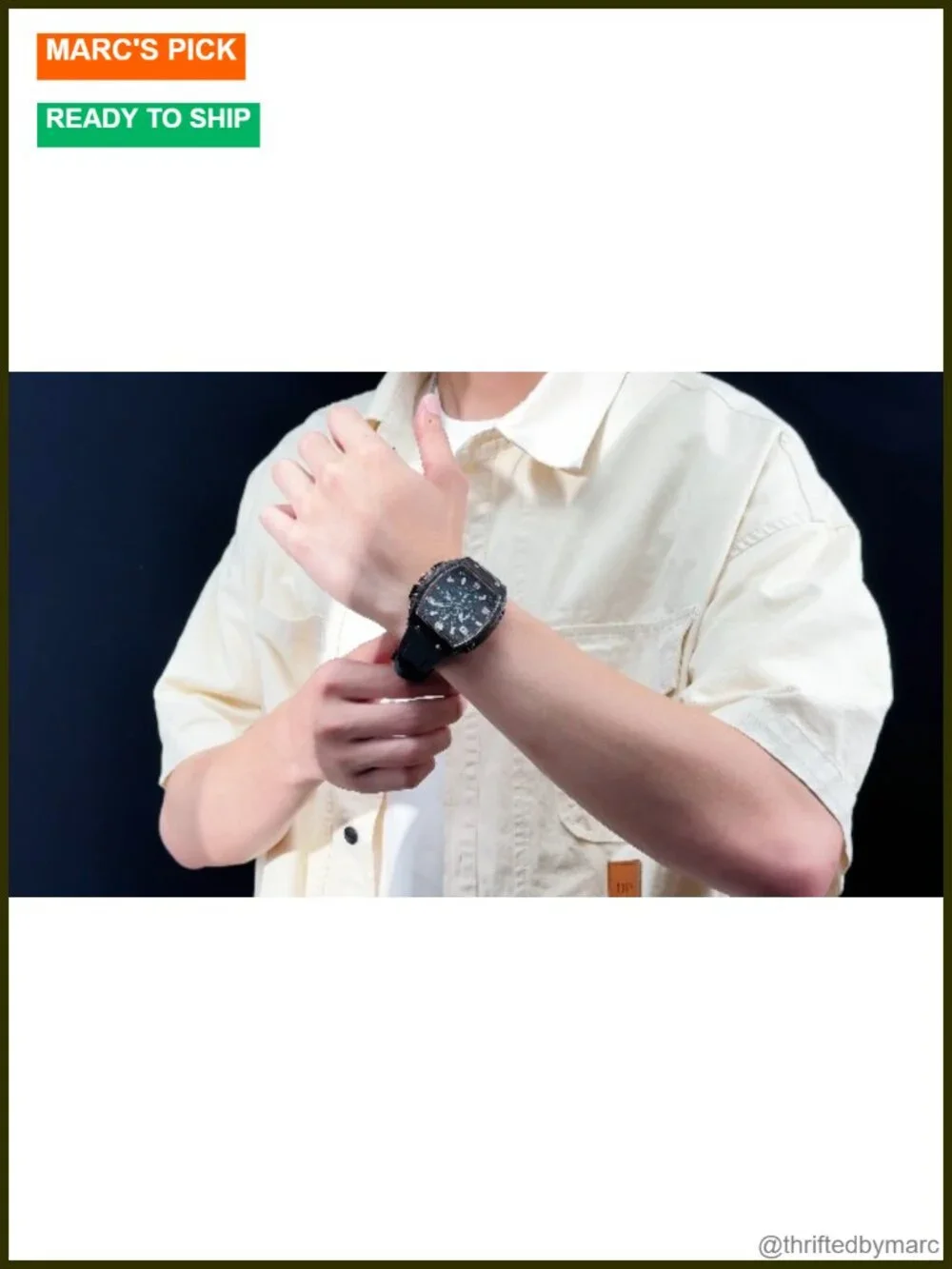 Men's Luxury Square Chronograph Quartz Watch Rubber Strap